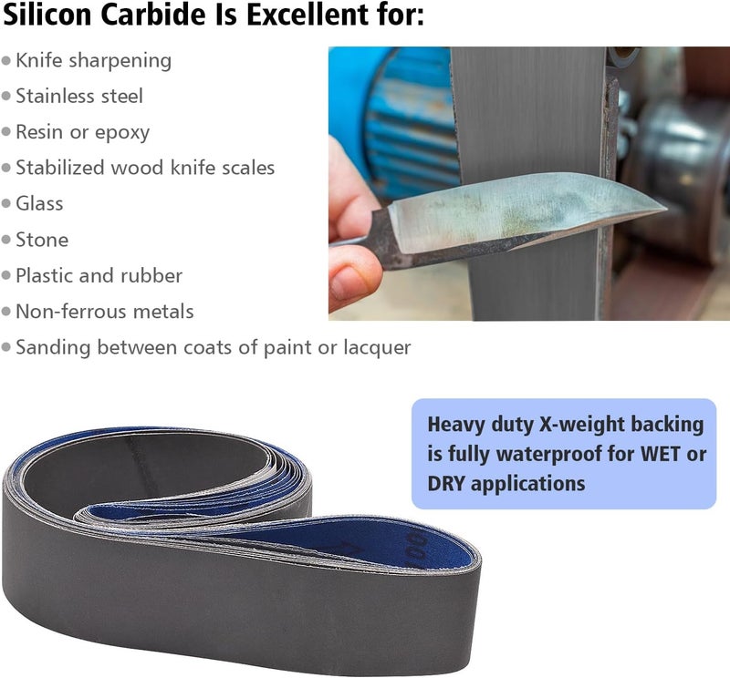 Donanim 2 X 72 Inch Silicon Carbide Extra Fine Grit Sanding Belts 600, 800, 1000 Grits, 2x72 Grinding Belts for Knife Sharpening, 6 Pack Assortment - Image 2